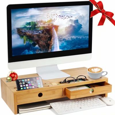 China Custom Hot Sale Retro Minimalist Monitor Stand Wooden Desktop Computer Stand for sale