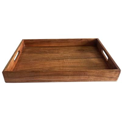 China Handmade High Quality Wholesale Natural Custom Wooden Breakfast Tray With Handle for sale