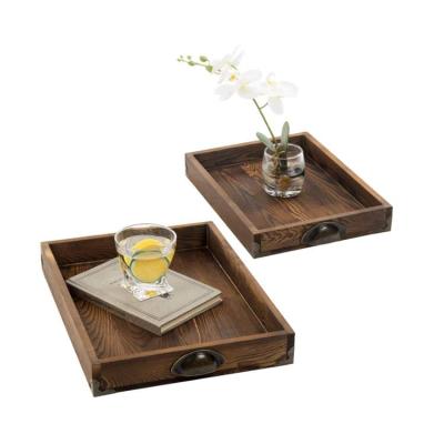 China Wholesale custom handmade antique brown rectangular wooden pallet handlewood side trays with handle for sale