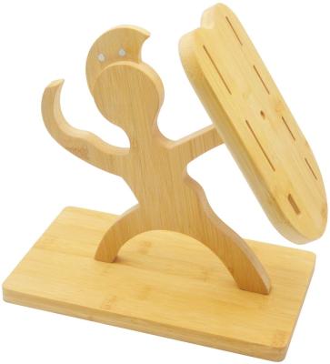 China Creative Viable Pure Natural Bamboo Cute Humanoid Knife Holder Tableware Display Stand Kitchen Knife Holder Storage Rack for sale