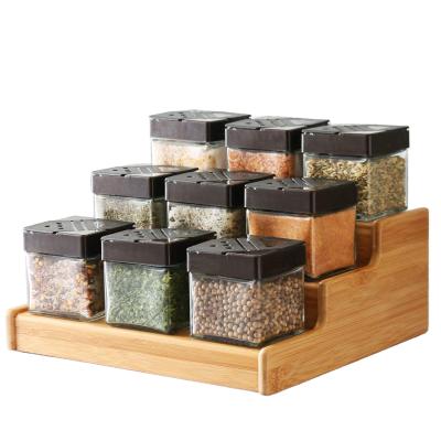 China Hot Selling Adjustable Viable And Expandable Wooden Spice Storage Rack Shelf Wooden Spice Rack Organizer for sale