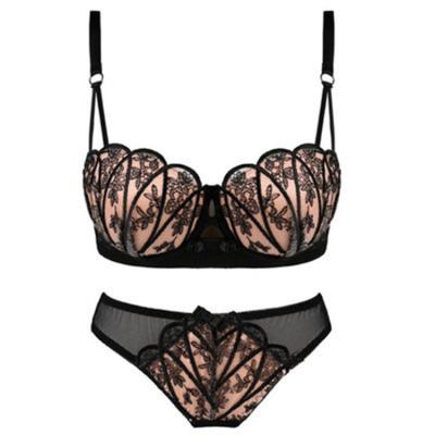 China QUICK DRY New Design Mature Women Love Bra And Panty Set Lace Embroidered Underwear Set for sale