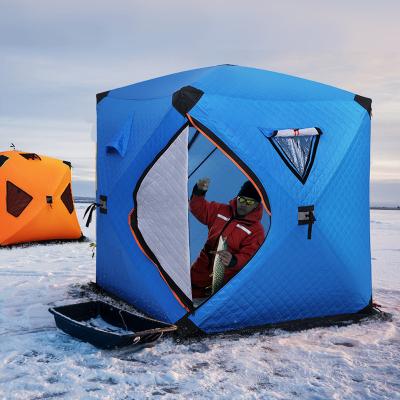 China Straight Bracing Type Ice Fishing Tent Clam Roof Ice Fishing Winter Tent 3-4 People for sale