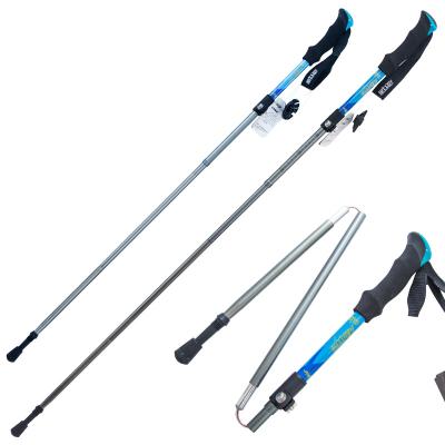 China 7075 EVA 3 Section Folding Telescopic Aviation Poles Aluminum Tracking Walking Hiking Trekking Pole for sale