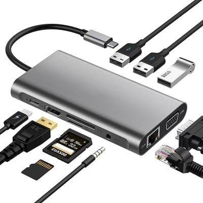 China Multifunctional Usb C Device Converter 10 In 1 Port Docking Station 10 Type-C Type C Hub Type With 100W Ethernet PD For Mac OS Type C Device for sale