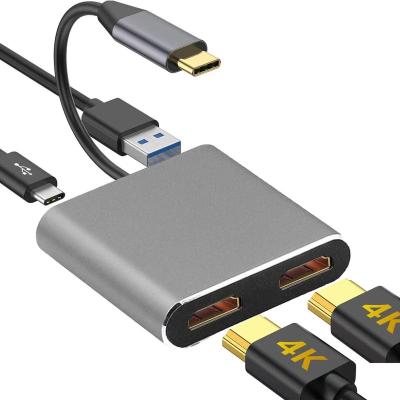 China Type-C Enabled 4 in 1 USB C Devices to Dual 4K Hub with USB 3.0 and Type C PD Charge for MAC OS and Windows and Linux USB C Devices and More for sale