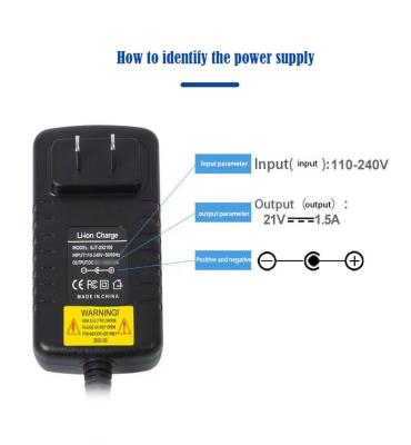 China Electric Vehicle E-Bike Scooter 21V1A Lithium Polymer Battery Pack Charger Power Tool Charger1.5A 2A 3A 5A for sale