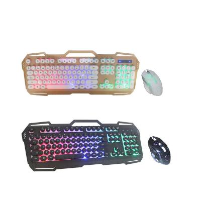 China J-32 Retro Anti-fall Mouse and Keyboard Set Round Key LED Gaming Keyboard and Mouse Punk Cable Set for sale