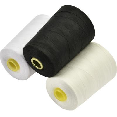 China Viable in stock wholesale 8000yards sewing thread 3colors thick and tight polyester 40s/2 thread white and black yarn for clothes bag for sale