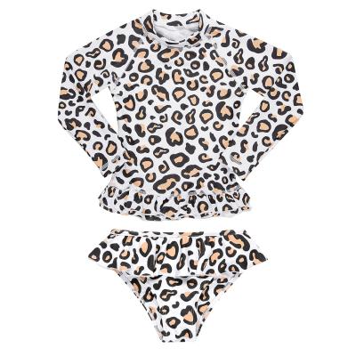 China Breathable Swimwear Kids Set Two Piece Long Sleeve High Neck Swimsuit Baby Plus Size Kids Swimwear Leopard for sale