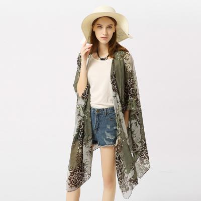 China QUICK DRY Summer Floral Chiffon Loose Setting Print Blouse Sun Protection Cardigan Cover Up for sale