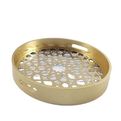 China Newest Hot Sale Eco-friendly Luxury Gold Decorative Serving Tray For Hotel Bar Desk Log Tray With Handle for sale