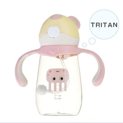 China Cute Sustainable Straw Water Bottle 300ML 500MLBPA-Free Tritan Mouse-Shape Baby Material Baby Sippy Cup With Straw Feeding Bottle for sale