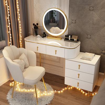 China Nordic Storage Designs 6 Drawers For Bedroom Furniture Modern Makeup Dressers Vanity Set White Dressing Table With Led Light Mirror for sale