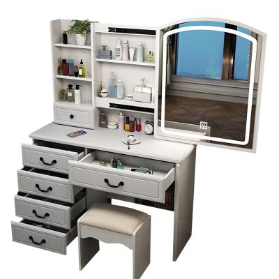 China (Other) Adjustable Modern Makeup Table Vanity Dressing Table With LED Lights Mirror And Stool for sale