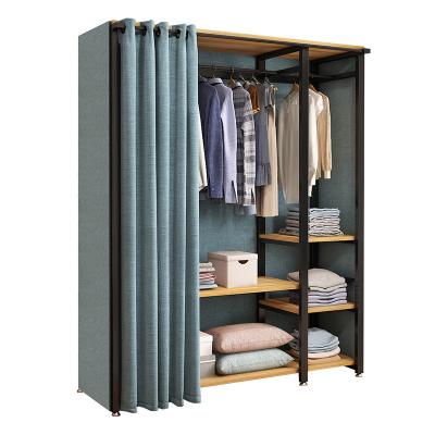 China Adjustable Modern Minimalist Storage Cabinet Bedroom Household Rental Room (Other) With Door Wardrobe Curtain Apartment Large Small Cabinet for sale