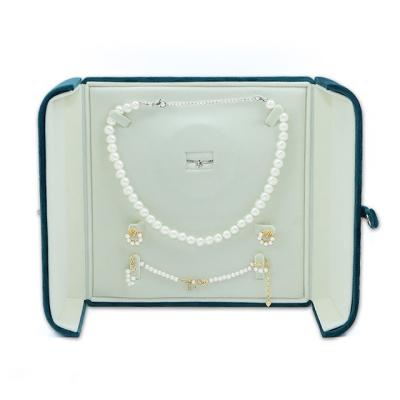 China Eco-friendly Custom Flocking Blue Jewelry Double Open Box Necklace Ring Velvet Box for sale