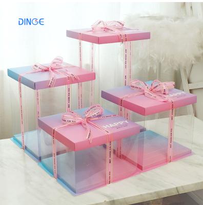 China Luxury Wholesale Custom Large Clear Transparent Recyclable Plastic Wedding Cake Box Birthday Packaging For Pop Packs Guest Cakes Boxes for sale