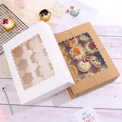 China Recycled Materials 12 Pack Cup Cake Box Food Grade Wrapping Paper Clear Custom Printed Transparent Cupcake Gift Box for sale