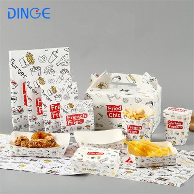 China Recycled Materials Fast Food Packaging Take Out Burgers Fried Chicken Fry Box Wings Packaging Take Out Hot Dog Leakproof Paper Box for sale