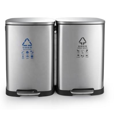 China Sustainable Wholesale Stainless Steel 3 Compartment Trash Bin Hand Free Recycle Household Trash for sale