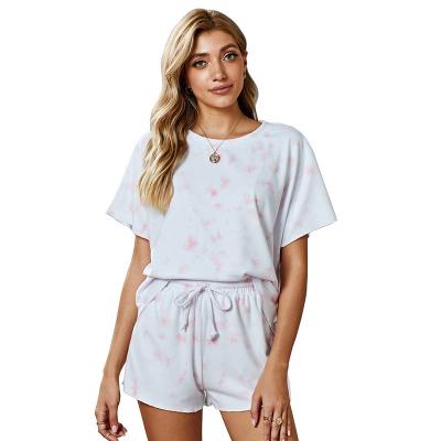 China Summer Fashion Women's Breathable Tie Dye Printed Breathable Pajamas Set Short Sleeve Tops And Shorts Two Piece Pajamas For Women Set for sale