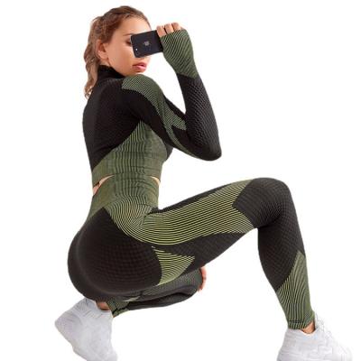 China Breathable Women 3 Piece Crop Top Leggings And Sports Bra Workout Apparel Yoga Sets Seamless Fitness Sports Bra Yoga Pants for sale