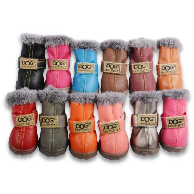 China Fashion Thick Stocked Dog Boots Winter Keep Warm Teddy Pet Snow Shoes Ladies Dog Printing PU Boots for sale