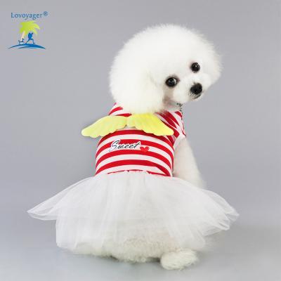 China Lovoyager Sustainable Cute Stripe Angle Wings Dog Dress Pet Clothes Summer Dog Clothes For Wholesale for sale