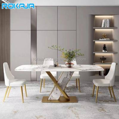 China (Other)Adjustable Luxury Rectangular Dining Table Set Modern 4 6 8 Seater Dining Room Furniture Dining Table Marble Top And Chair Rock Plate for sale