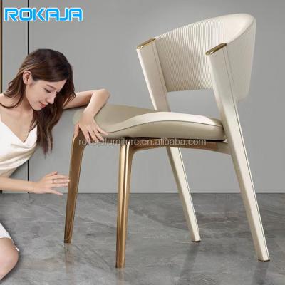 China (Size)Adjustable High End Custom Leather Dining Chairs Gold Stainless Steel Bracket Chair Restaurant Hotel Leisure Cushioned Back Chair for sale