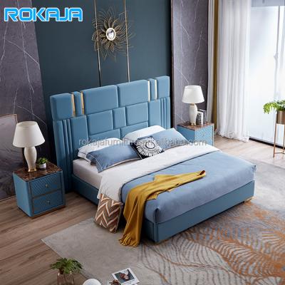 China (Size)Modern Design Queen Double Bed Hotel Apartment Loft Sleep Adjustable Frosted Back Upholstered Bed High Waist Leather Bed Bedroom for sale