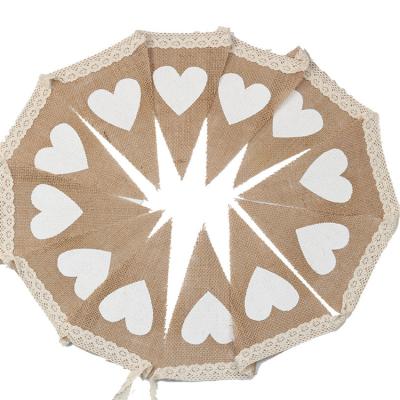 China Pennant heart lace canvas fabric pennant banners for wedding decoration for sale