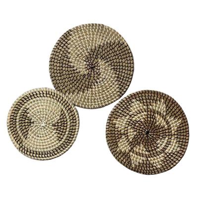 China Boho Home Decor Bohemian Natural Vegetable Plankton Woven Wall Basket for sale