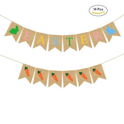 China Wedding Party Decoration Easter Bunny Carrot Printing Fishtail String Garland Banners Flag Cloth for sale