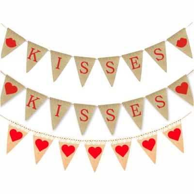 China Valentines day decoration KISS letters printed hanging bouncing burlap banners for valentines day decoration for sale