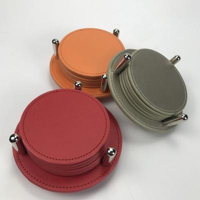 China Viable High Quality Wholesale PU Heat Resistant Leather Coaster With Stand for sale