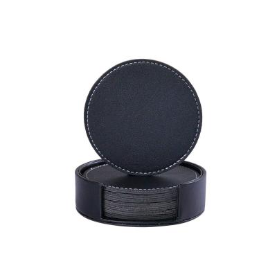 China Sustainable Factory Direct Supply Modern Round PU Leather Coaster Set For Drinks for sale