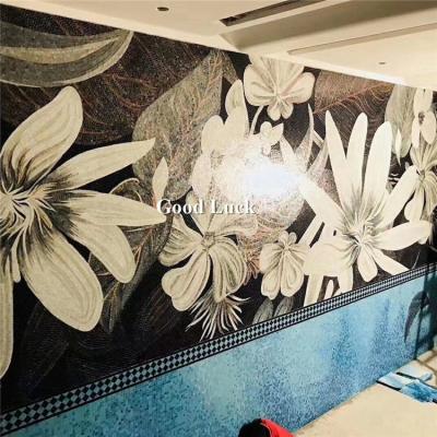 China Parquet fashion living room flower handcut glass wall panel art mosaic mural for sale