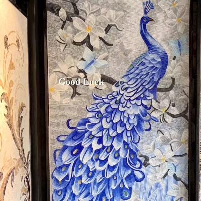 China Chinese style handmade peacoke of parquet flooring, birds theme art mosaic mural for wall decoration for sale