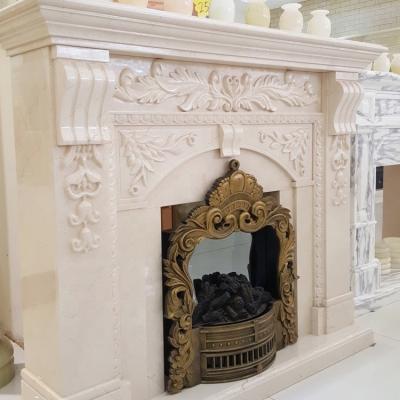 China Modern Beige Marble Stone Fireplace Antique Marble Corner Electric Fireplace for sale