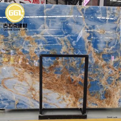 China Modern Onyx Tile Onyx Marble Slab Tile LUXURY Natural Blue Onyx Marble Slab Tile for sale