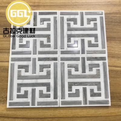 China White Marble Mosaic Maze Waterjet Marble Mosaic Tile Italian Blue Marble Mix Parquet for sale