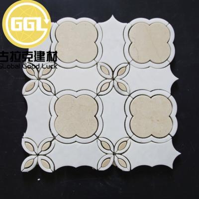 China parquet waterjet marble mosaic, fancy marble waterjet floor tiles, waterjet marble for sale