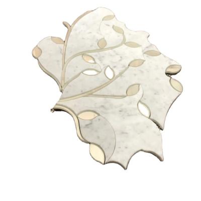 China Parquet Bianco Carrara Marble Inlay Mirror Mosaic Wall Slab Waterjet In Flower Shape for sale