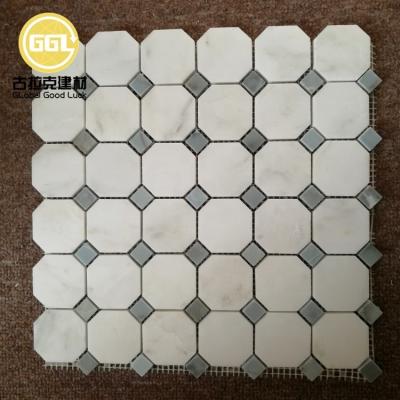 China White Parquet Octagon Mosaic Slab With Light Blue Dot For Floor And Wall for sale