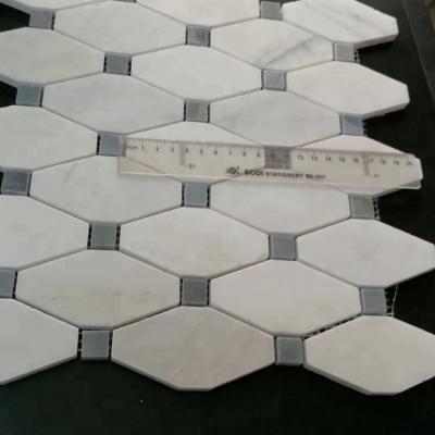 China Long Parquet White Oriental Marble Octagon With Blue Moon Dots Marble Mosaic Slab for sale