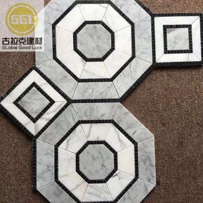 China Handmade Concentric Parquet Octagon Mosaic Slab Marble For Swimming Pool for sale