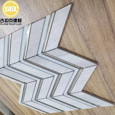 China Mix Glass Marble Slab Parquet Herringbone Mosaic Stone Mosaic Slab For Wall Decoration for sale