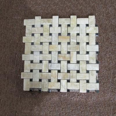 China Honey Onyx Yellow Marble BasketWeave Parquet Polished Mosaic Slab For Bathroom for sale